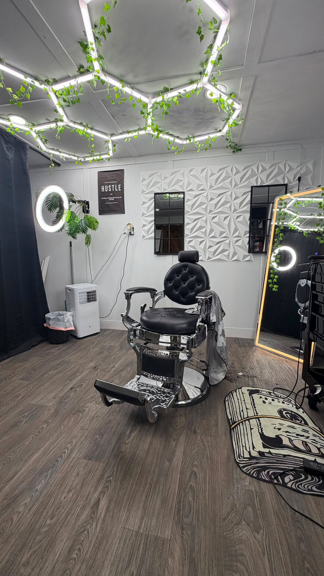 The YM Blends barber studio and chair